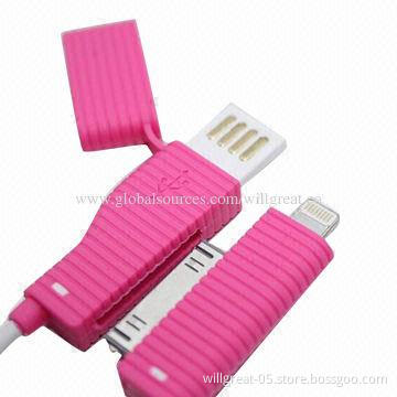 2-in-1 Data Cable for iPhone 4s/5s, Keychain Style, Rose, Orange, Blue, Purple, Green Colors